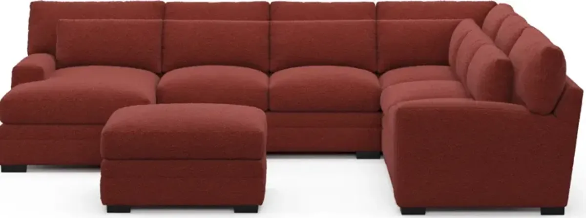 Winston Foam Comfort 5-Piece Sectional with Left-Facing Chaise and Ottoman - Bloke Brick