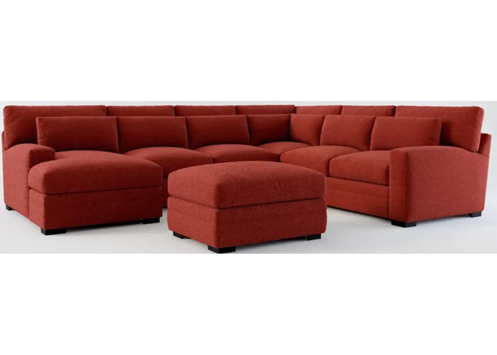 Winston Foam Comfort 5-Piece Sectional with Left-Facing Chaise and Ottoman - Bloke Brick