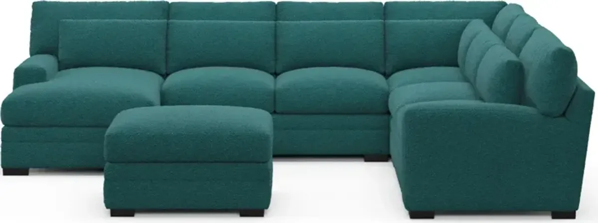 Winston Foam Comfort 5-Piece Sectional with Left-Facing Chaise and Ottoman - Bloke Peacock