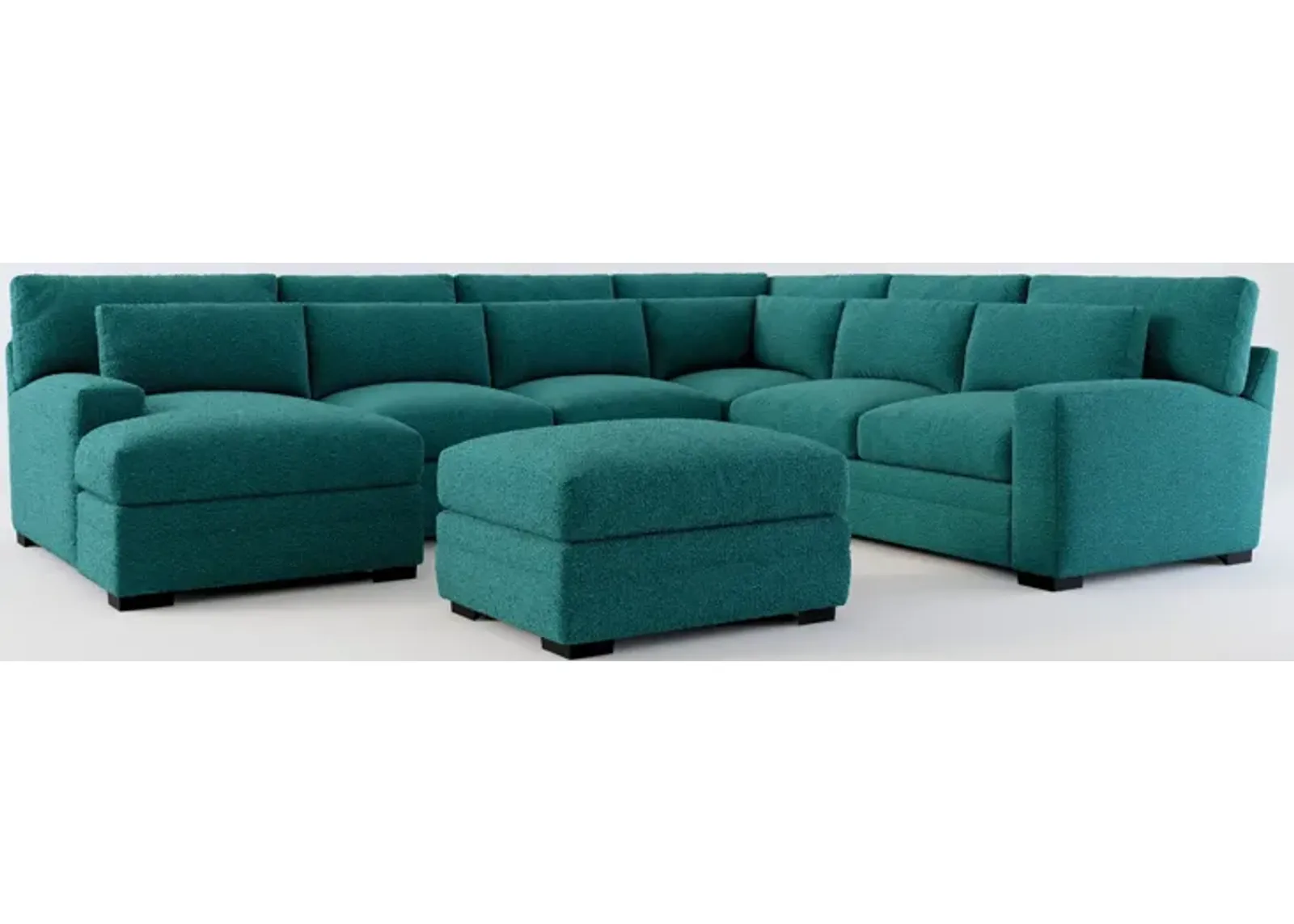 Winston Foam Comfort 5-Piece Sectional with Left-Facing Chaise and Ottoman - Bloke Peacock