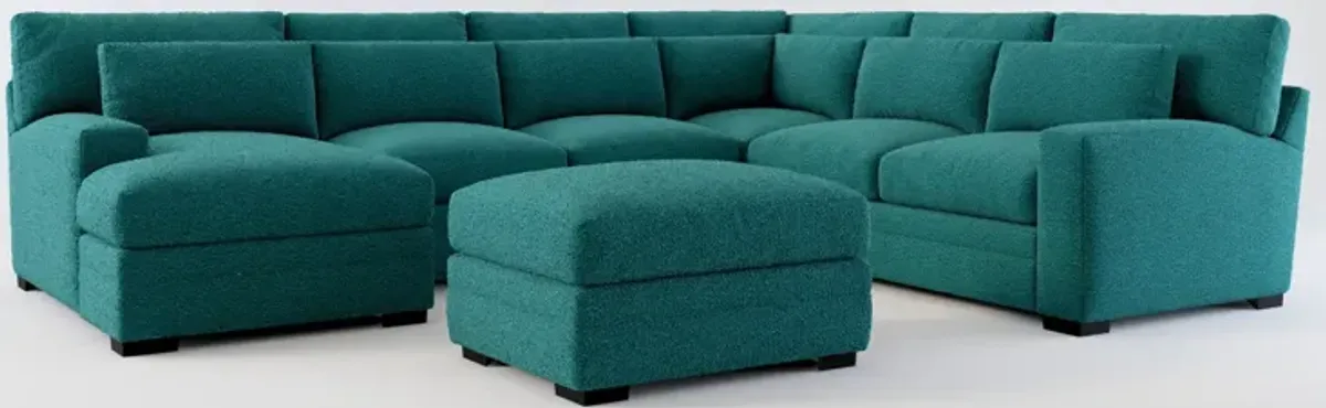 Winston Foam Comfort 5-Piece Sectional with Left-Facing Chaise and Ottoman - Bloke Peacock