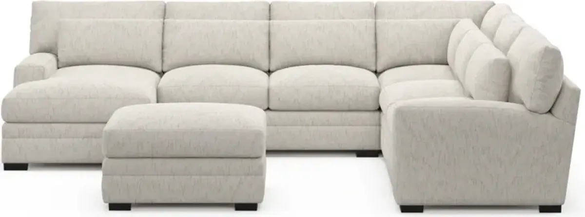 Winston Foam Comfort 5-Piece Sectional with Left-Facing Chaise and Ottoman - P.T. Cream