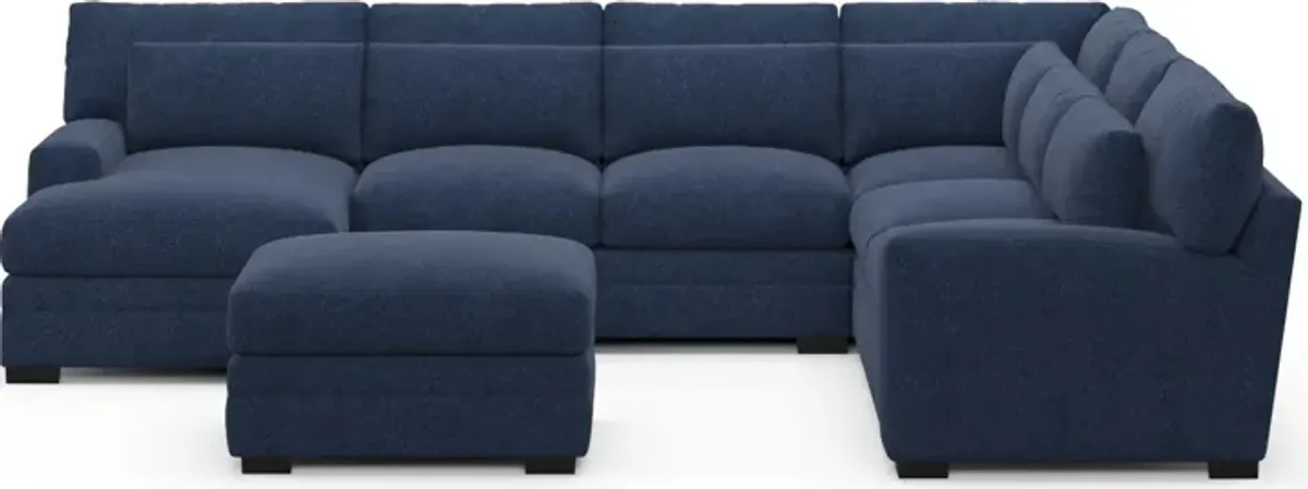 Winston Foam Comfort 5-Piece Sectional with Left-Facing Chaise and Ottoman - Oslo Navy