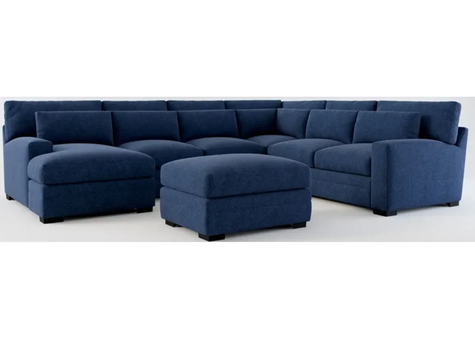 Winston Foam Comfort 5-Piece Sectional with Left-Facing Chaise and Ottoman - Oslo Navy