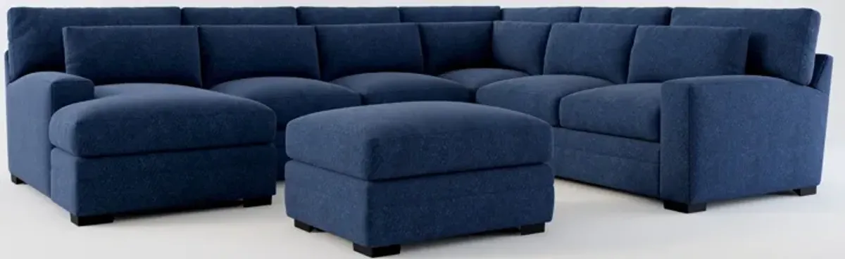 Winston Foam Comfort 5-Piece Sectional with Left-Facing Chaise and Ottoman - Oslo Navy