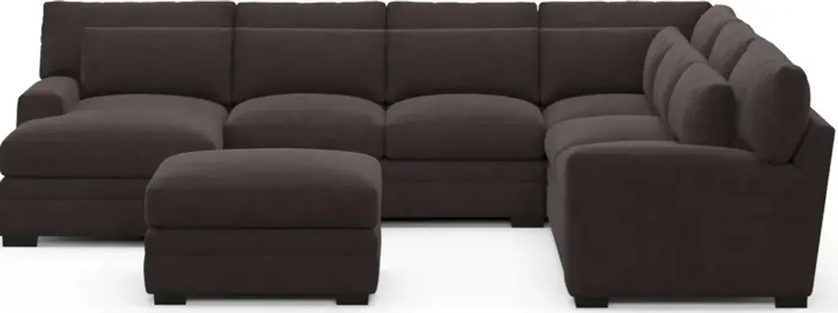 Winston Foam Comfort 5-Piece Sectional with Left-Facing Chaise and Ottoman - Merrimac Dark Brown