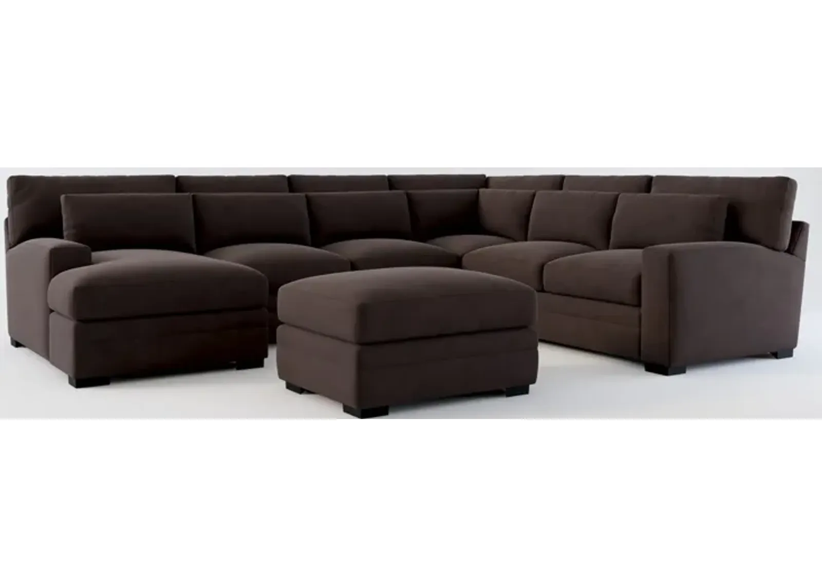 Winston Foam Comfort 5-Piece Sectional with Left-Facing Chaise and Ottoman - Merrimac Dark Brown