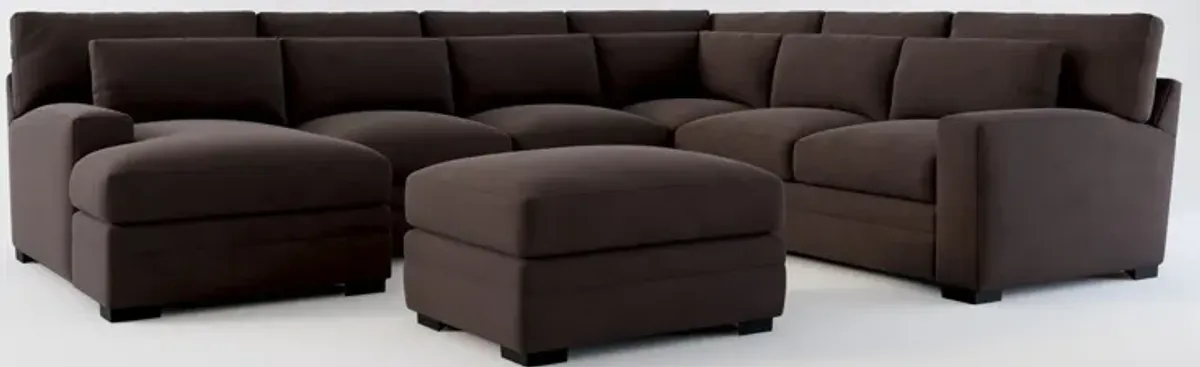 Winston Foam Comfort 5-Piece Sectional with Left-Facing Chaise and Ottoman - Merrimac Dark Brown