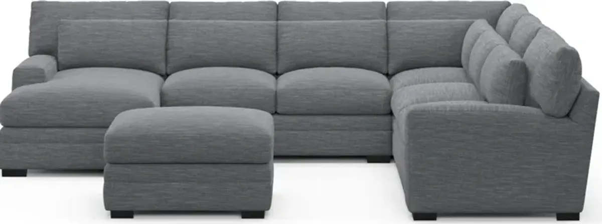 Winston Foam Comfort 5-Piece Sectional with Left-Facing Chaise and Ottoman - Dudley Indigo