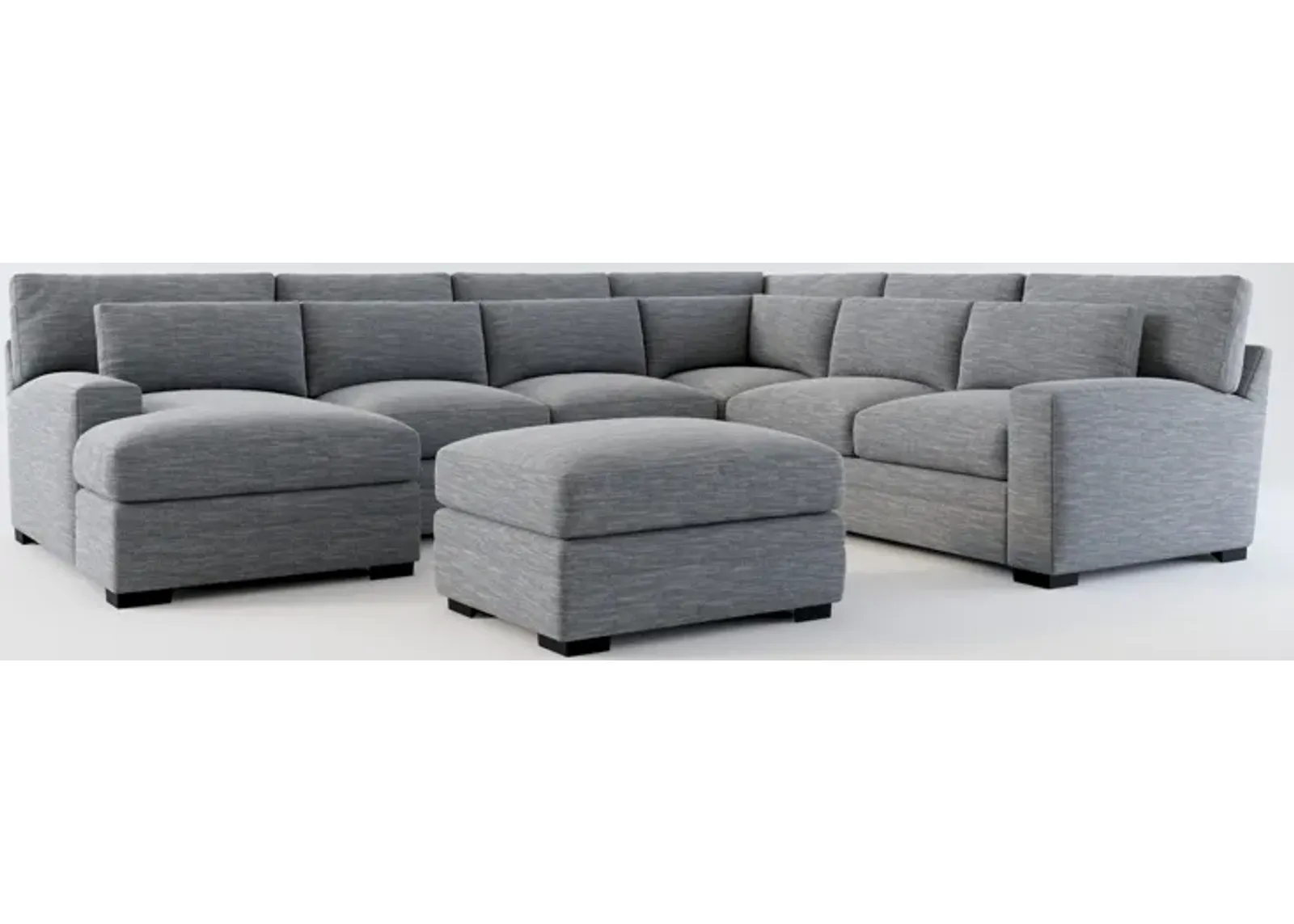 Winston Foam Comfort 5-Piece Sectional with Left-Facing Chaise and Ottoman - Dudley Indigo