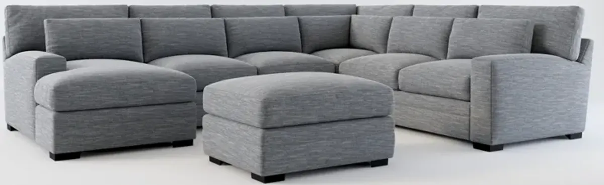 Winston Foam Comfort 5-Piece Sectional with Left-Facing Chaise and Ottoman - Dudley Indigo