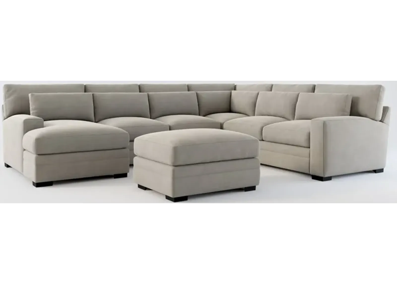 Winston Foam Comfort 5-Piece Sectional with Left-Facing Chaise and Ottoman - Abington Fog