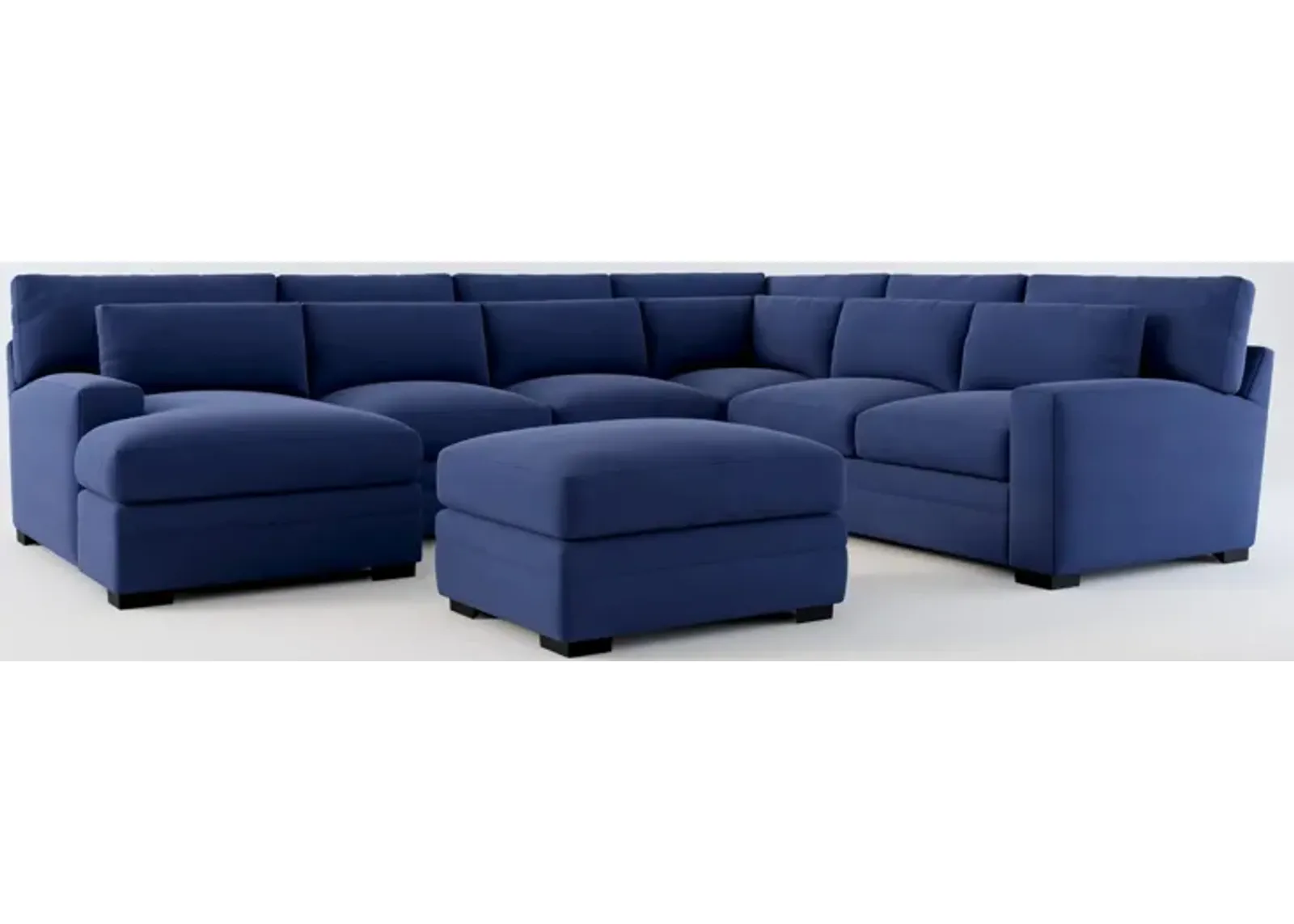 Winston Foam Comfort 5-Piece Sectional with Left-Facing Chaise and Ottoman - Abington Indigo