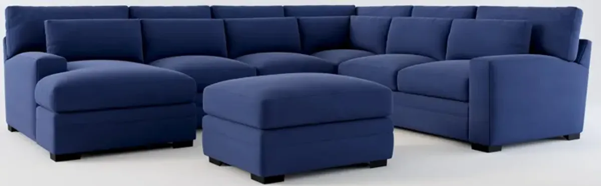 Winston Foam Comfort 5-Piece Sectional with Left-Facing Chaise and Ottoman - Abington Indigo