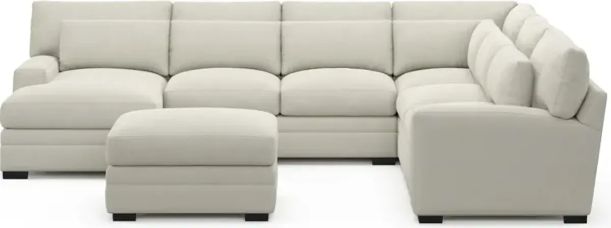 Winston Foam Comfort 5-Piece Sectional with Left-Facing Chaise and Ottoman - Anders Ivory