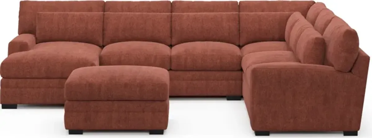 Winston Foam Comfort 5-Piece Sectional with Left-Facing Chaise and Ottoman - Contessa Paprika