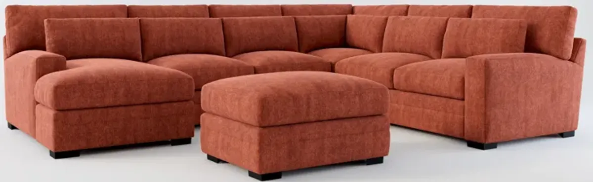 Winston Foam Comfort 5-Piece Sectional with Left-Facing Chaise and Ottoman - Contessa Paprika