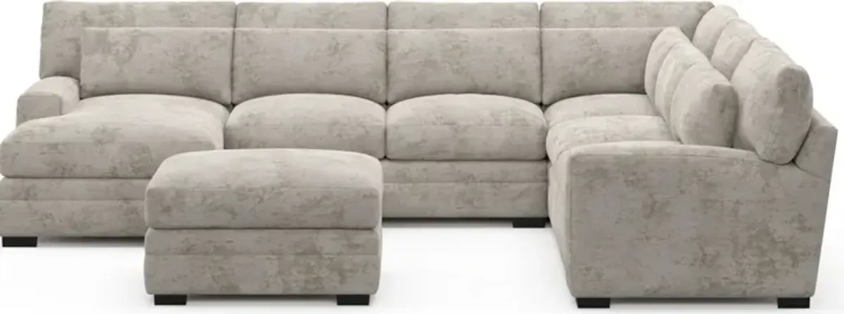 Winston Foam Comfort 5-Piece Sectional with Left-Facing Chaise and Ottoman - Hearth Cement