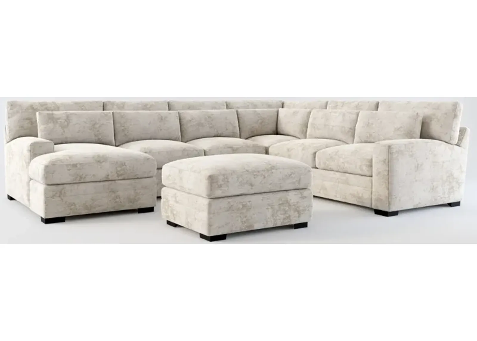 Winston Foam Comfort 5-Piece Sectional with Left-Facing Chaise and Ottoman - Hearth Cement