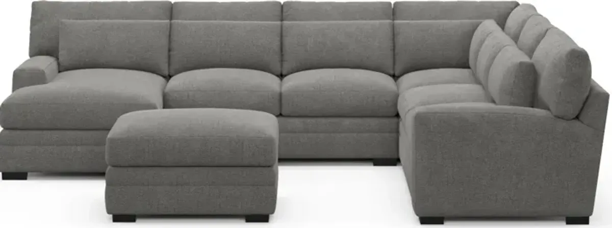 Winston Foam Comfort 5-Piece Sectional with Left-Facing Chaise and Ottoman - Living Large Charcoal