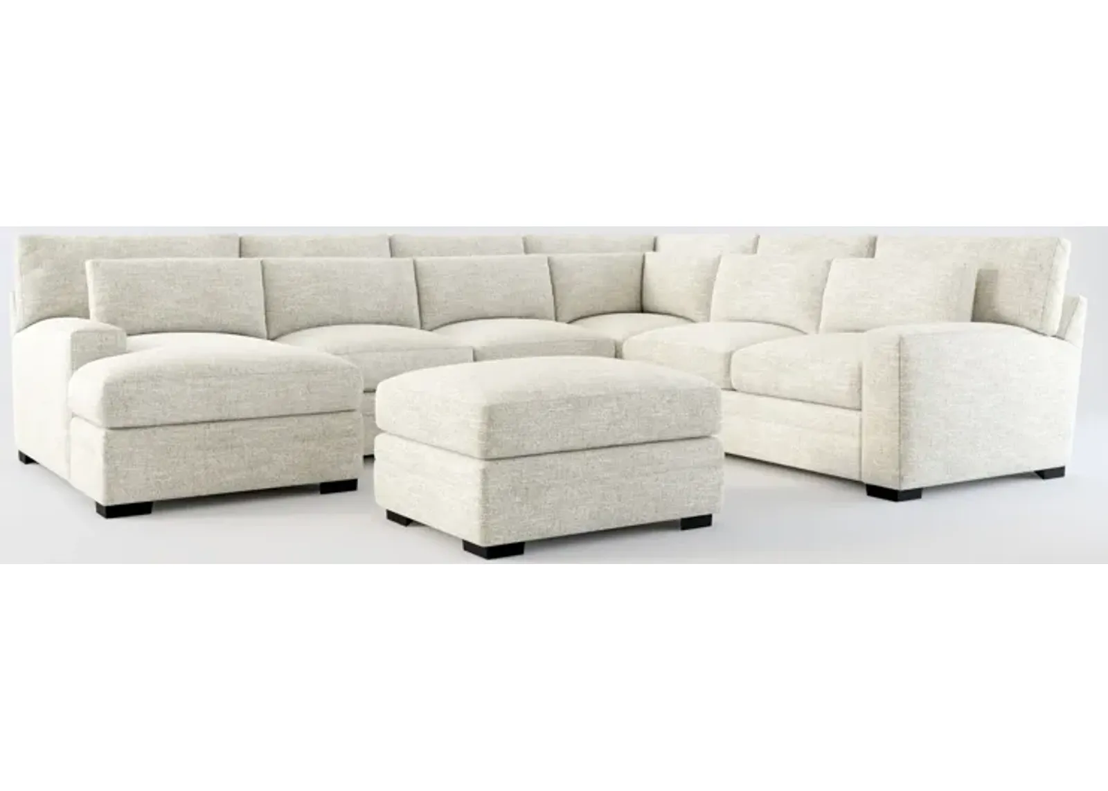 Winston Foam Comfort 5-Piece Sectional with Left-Facing Chaise and Ottoman - M Ivory