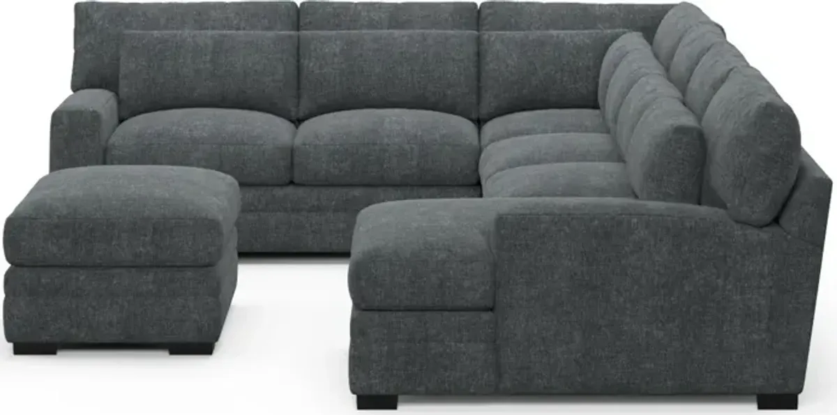 Winston Hybrid Comfort 5-Piece Sectional with Right-Facing Chaise and Ottoman - Contessa Shadow