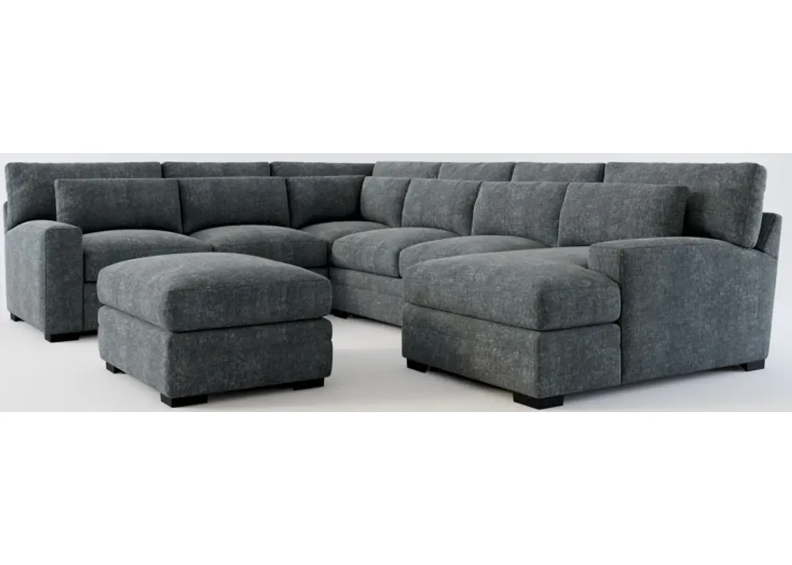 Winston Hybrid Comfort 5-Piece Sectional with Right-Facing Chaise and Ottoman - Contessa Shadow