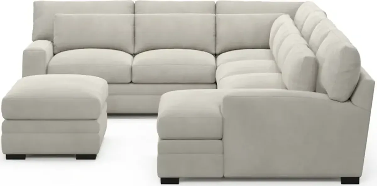 Winston Hybrid Comfort 5-Piece Sectional with Right-Facing Chaise and Ottoman - Laurent Beach