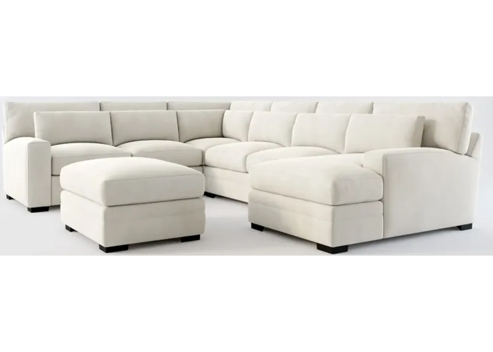 Winston Hybrid Comfort 5-Piece Sectional with Right-Facing Chaise and Ottoman - Laurent Beach