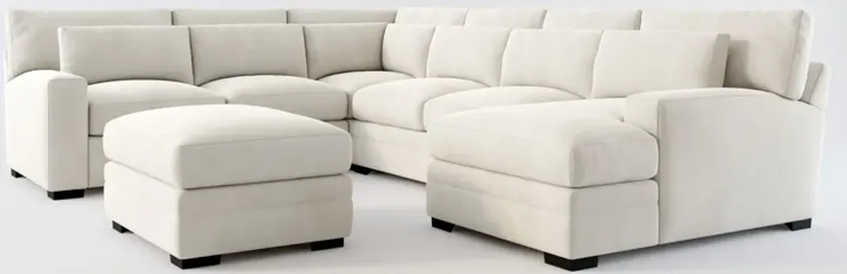 Winston Hybrid Comfort 5-Piece Sectional with Right-Facing Chaise and Ottoman - Laurent Beach