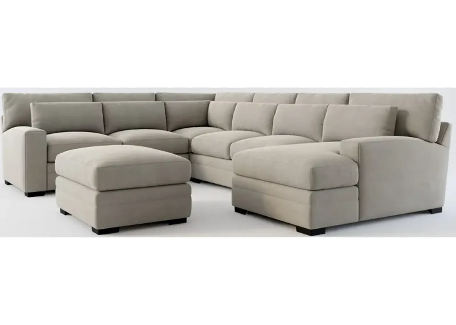 Winston Hybrid Comfort 5-Piece Sectional with Right-Facing Chaise and Ottoman - Abington Fog