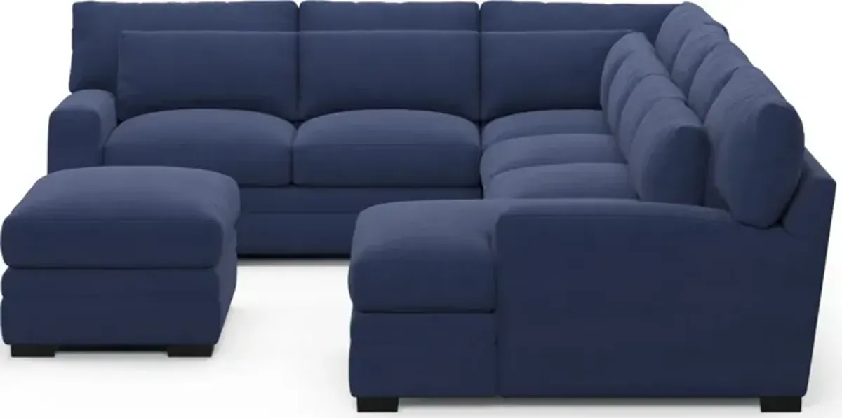 Winston Hybrid Comfort 5-Piece Sectional with Right-Facing Chaise and Ottoman - Abington Indigo