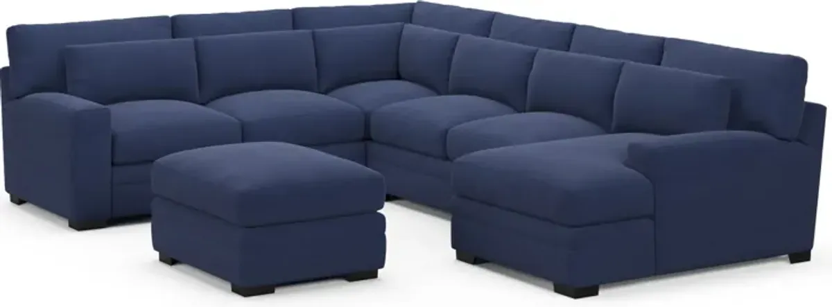 Winston Hybrid Comfort 5-Piece Sectional with Right-Facing Chaise and Ottoman - Abington Indigo