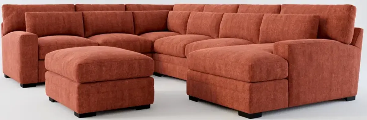 Winston Hybrid Comfort 5-Piece Sectional with Right-Facing Chaise and Ottoman - Contessa Paprika