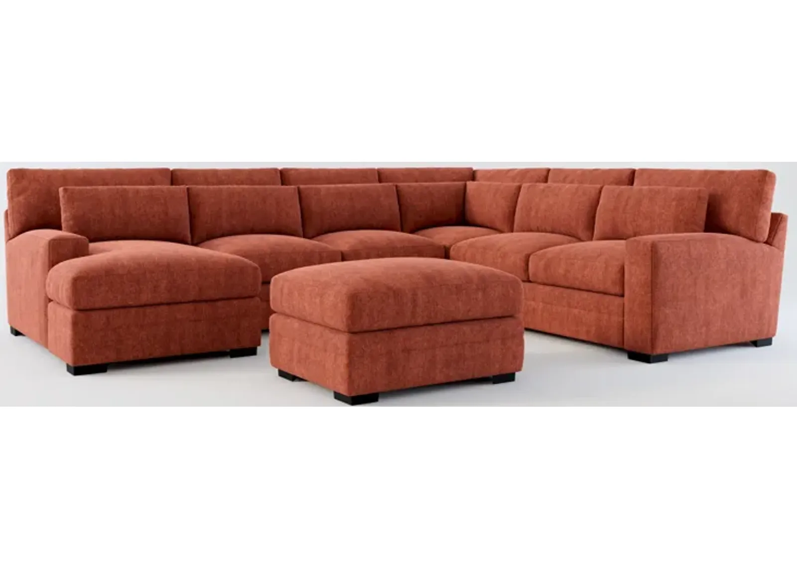 Winston Hybrid Comfort 5-Piece Sectional with Left-Facing Chaise and Ottoman - Contessa Paprika