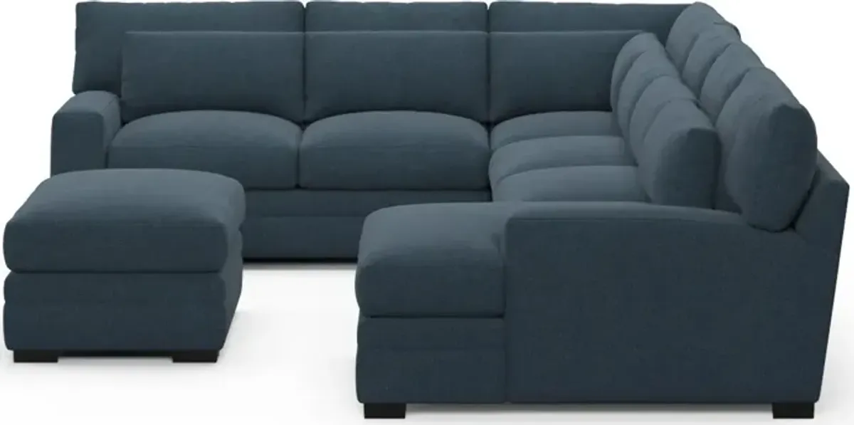 Winston Foam Comfort 5-Piece Sectional with Right-Facing Chaise and Ottoman - Broderick Indigo