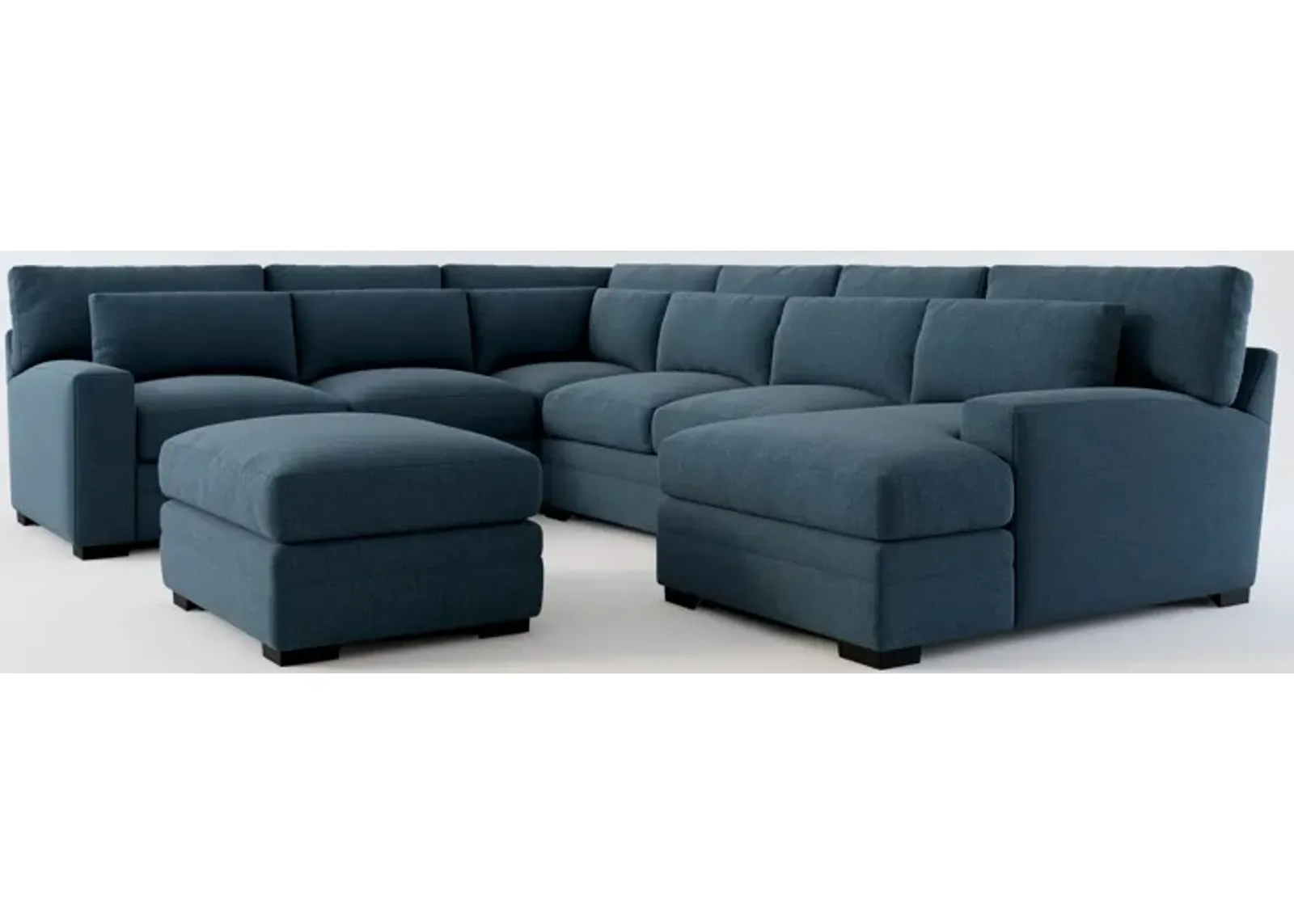 Winston Foam Comfort 5-Piece Sectional with Right-Facing Chaise and Ottoman - Broderick Indigo