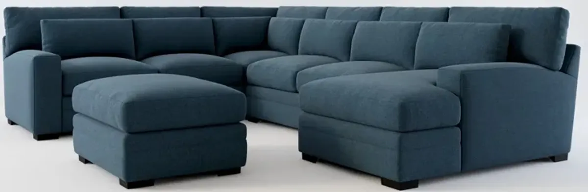 Winston Foam Comfort 5-Piece Sectional with Right-Facing Chaise and Ottoman - Broderick Indigo