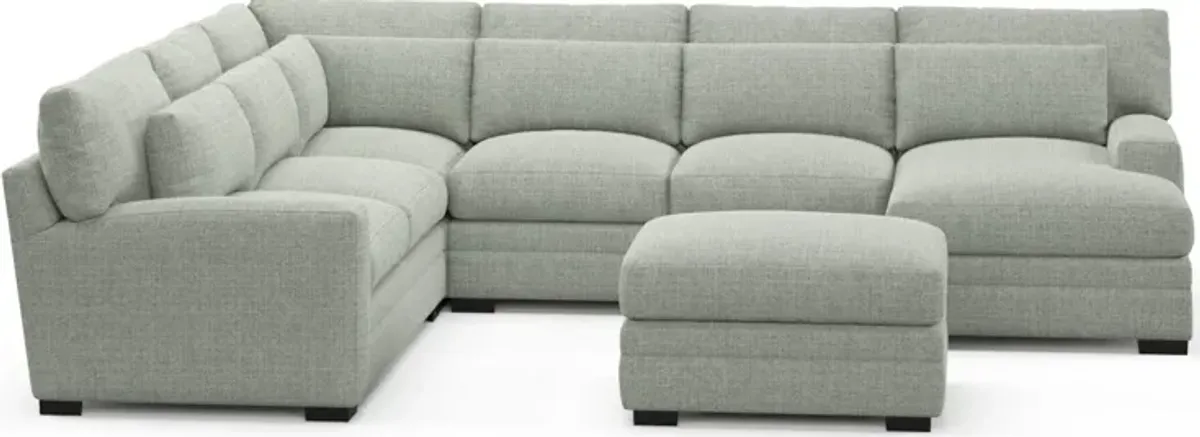 Winston Foam Comfort 5-Piece Sectional with Right-Facing Chaise and Ottoman - Broderick Sea Glass