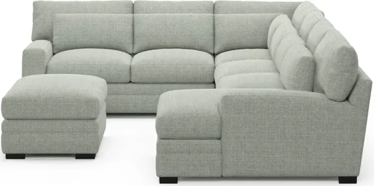 Winston Foam Comfort 5-Piece Sectional with Right-Facing Chaise and Ottoman - Broderick Sea Glass