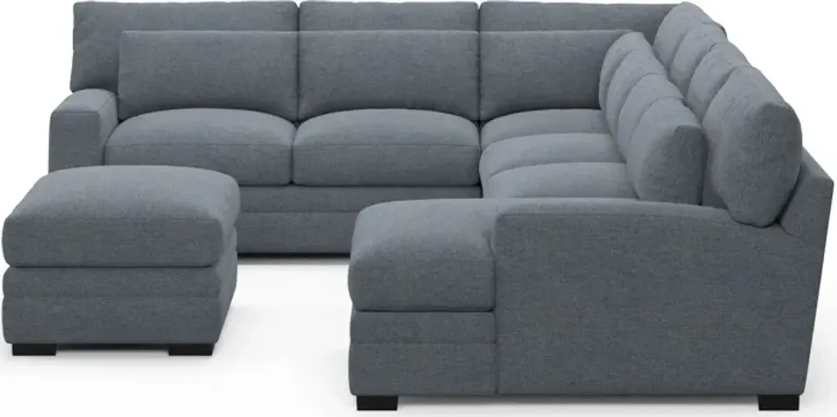 Winston Foam Comfort 5-Piece Sectional with Right-Facing Chaise and Ottoman - Bridger Navy