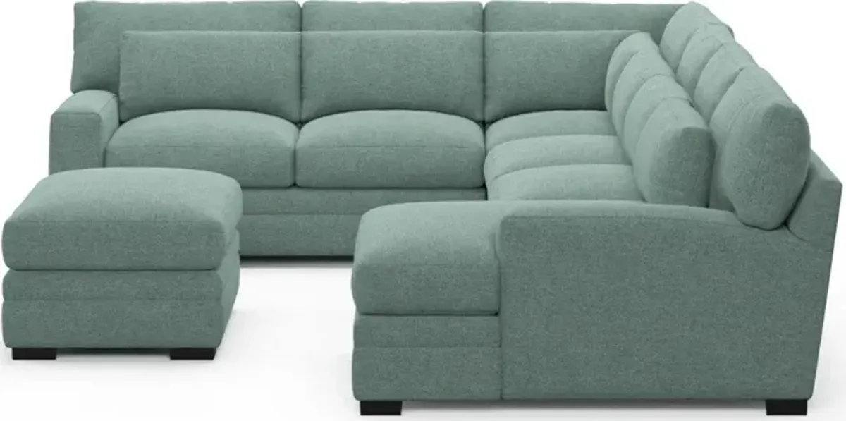 Winston Foam Comfort 5-Piece Sectional with Right-Facing Chaise and Ottoman - Bridger Jade