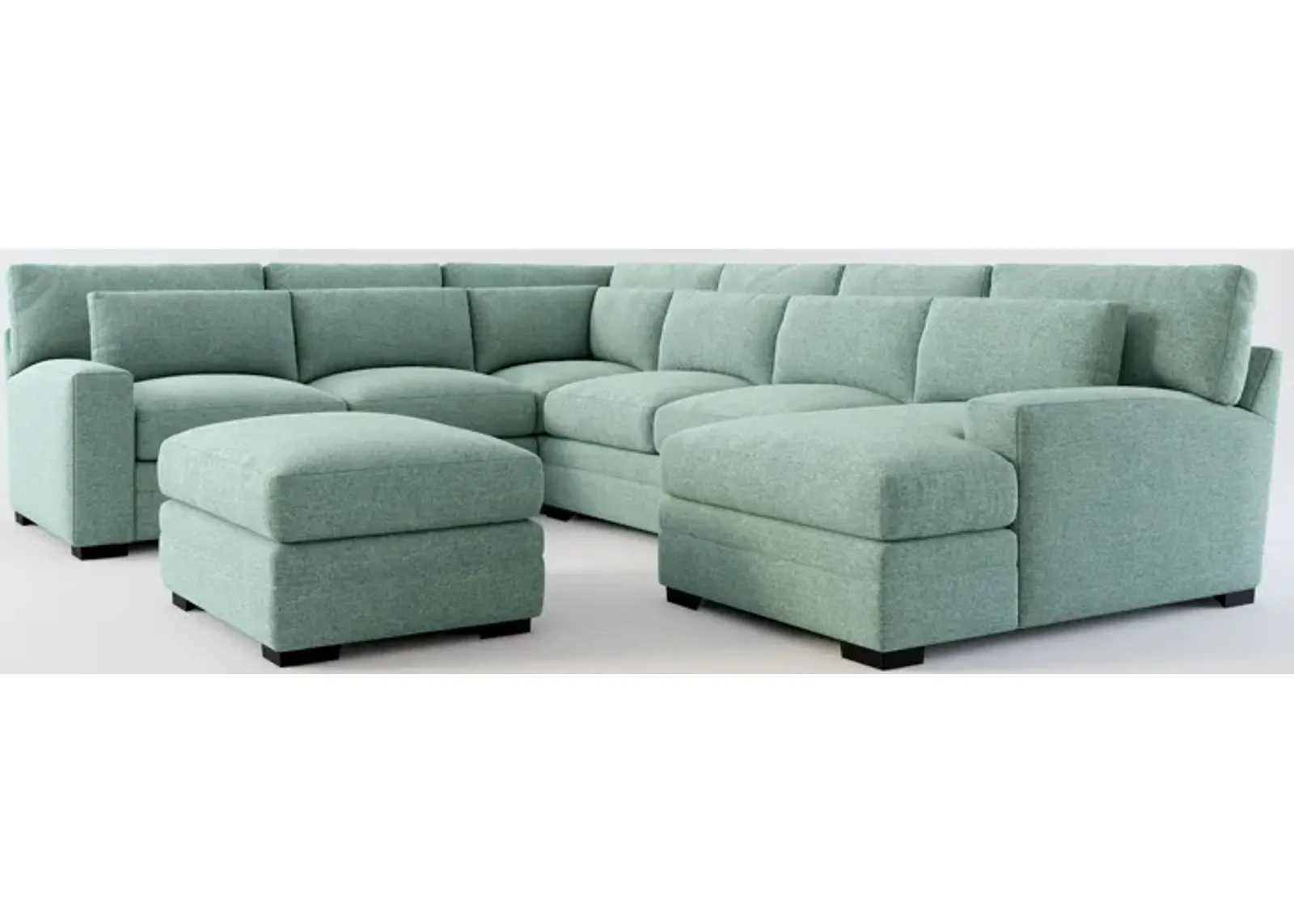 Winston Foam Comfort 5-Piece Sectional with Right-Facing Chaise and Ottoman - Bridger Jade