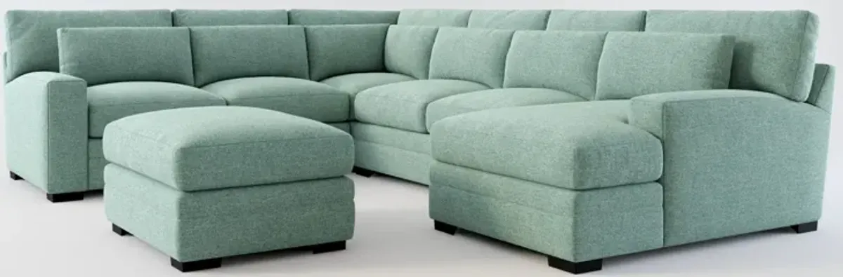 Winston Foam Comfort 5-Piece Sectional with Right-Facing Chaise and Ottoman - Bridger Jade