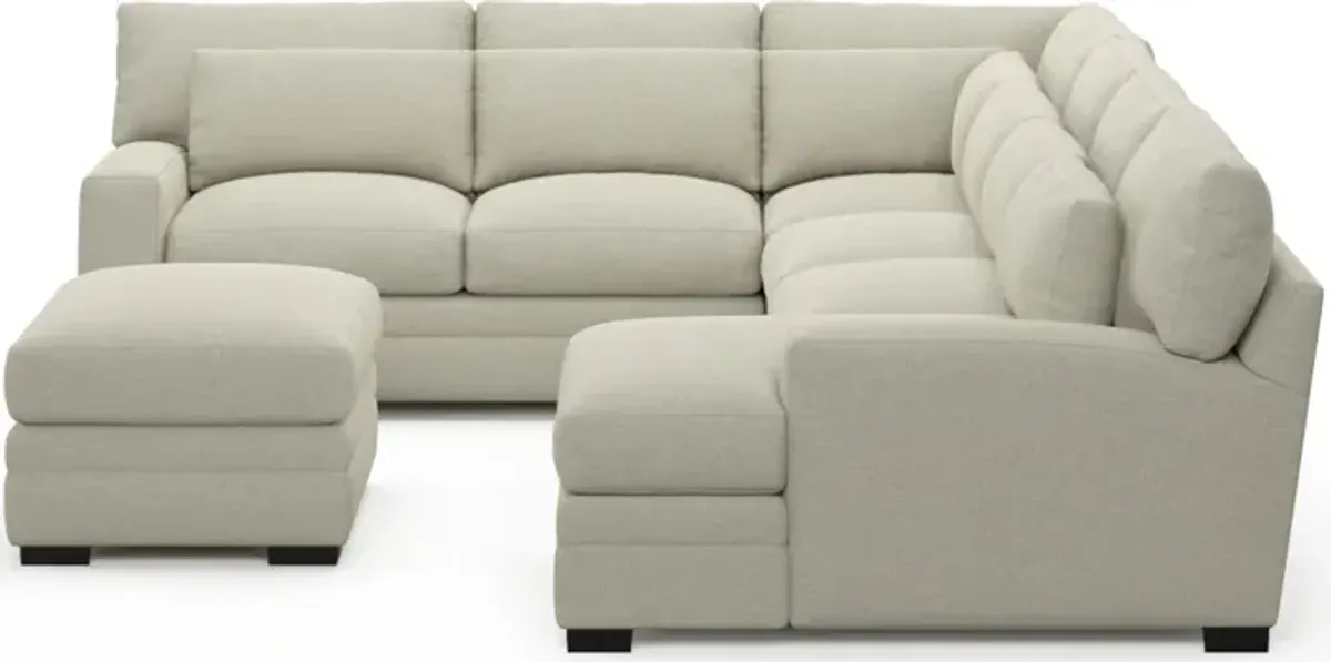 Winston Foam Comfort 5-Piece Sectional with Right-Facing Chaise and Ottoman - Liv Dove