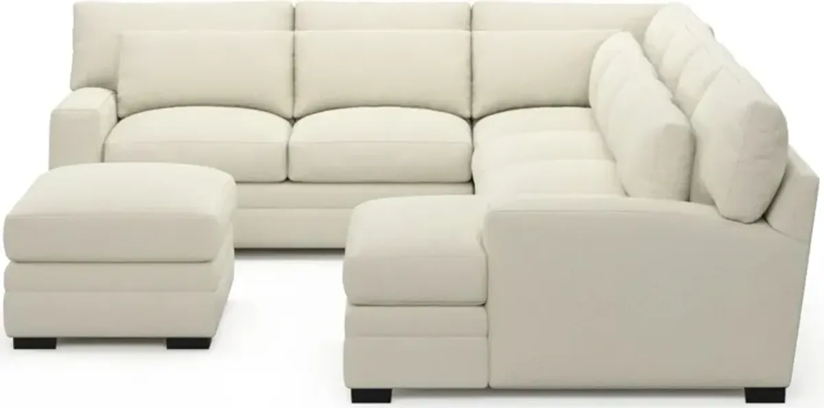 Winston Foam Comfort 5-Piece Sectional with Right-Facing Chaise and Ottoman - Fincher Ivory