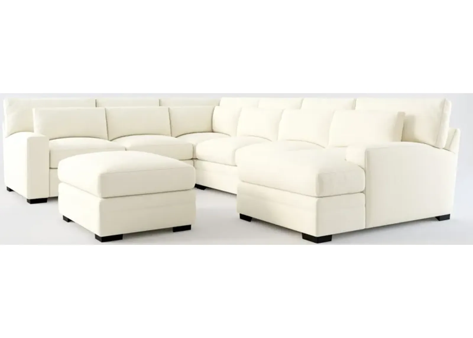 Winston Foam Comfort 5-Piece Sectional with Right-Facing Chaise and Ottoman - Fincher Ivory