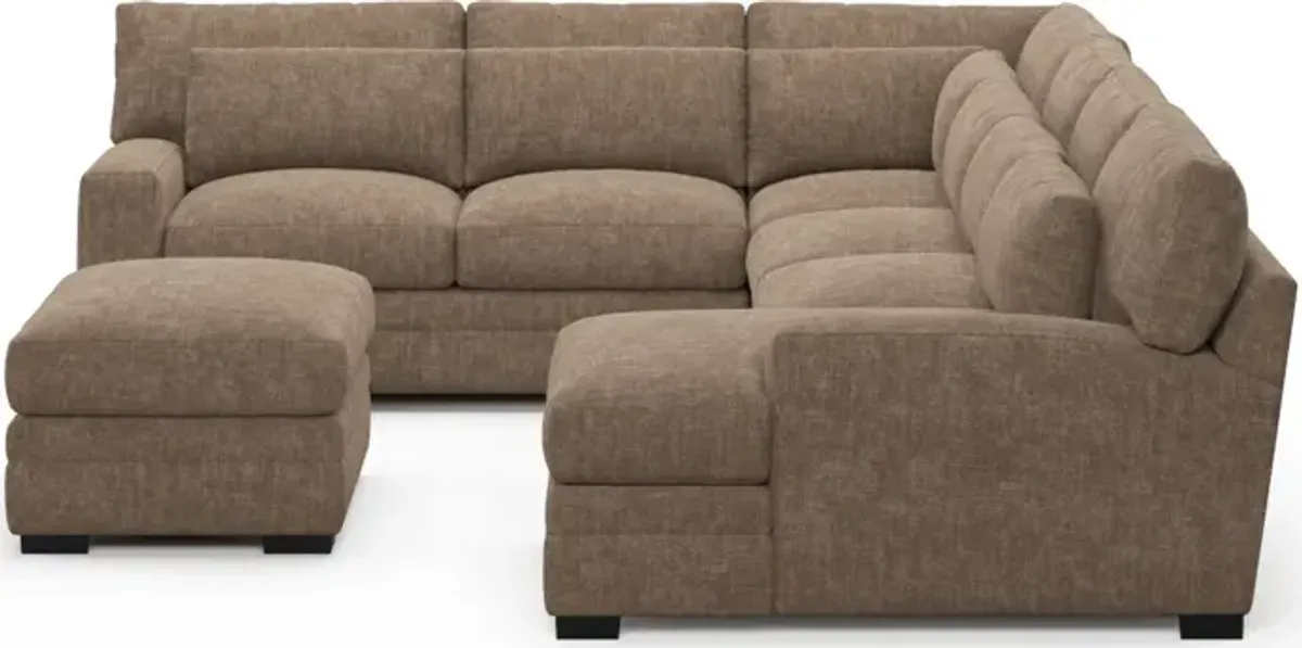 Winston Foam Comfort 5-Piece Sectional with Right-Facing Chaise and Ottoman - Argo Java