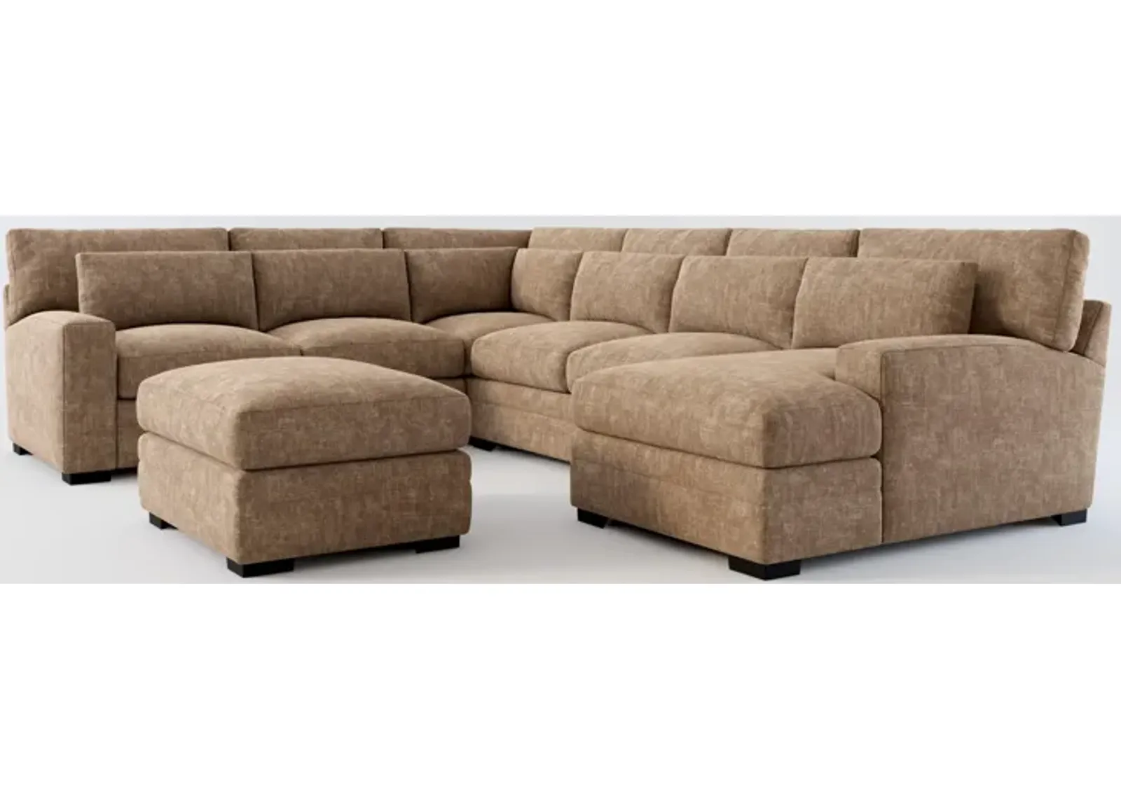 Winston Foam Comfort 5-Piece Sectional with Right-Facing Chaise and Ottoman - Argo Java