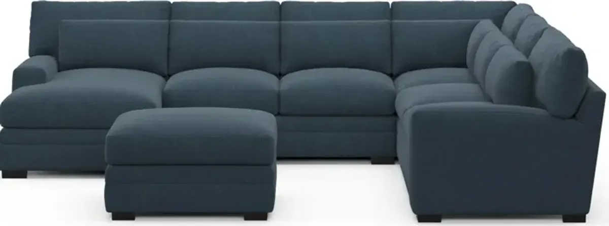 Winston Foam Comfort 5-Piece Sectional with Left-Facing Chaise and Ottoman - Broderick Indigo